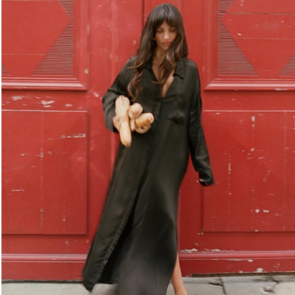 Satin Collar Button Maxi INGE DRESS